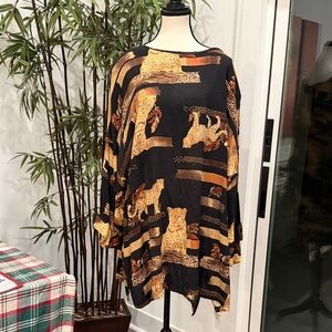 Elegant Black and Gold Animal Print Tunic